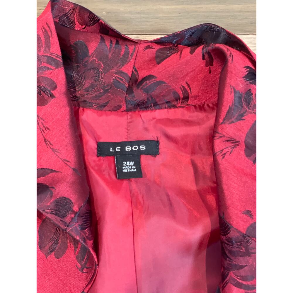 Le Bos Suit Set Size 24W Red Black Floral Blazer and Dress Matte Satin Lined - Picture 10 of 13